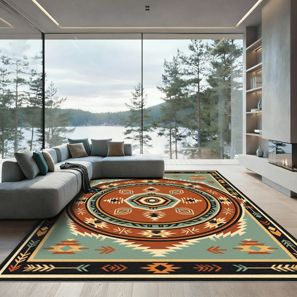 Southwestern Geometric Terracotta Medallion Rug