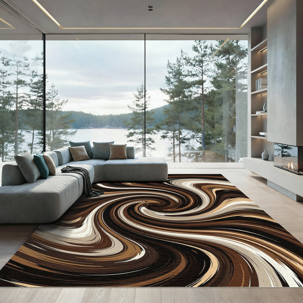 Chocolate Swirl Abstract Flowing Rug