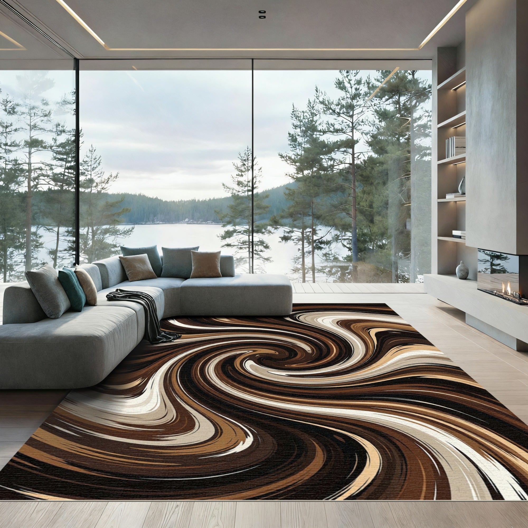 Chocolate Swirl Abstract Flowing Rug