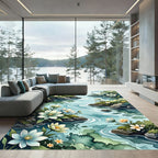 Serene Watercolor River with Wildflowers Rug