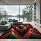 Crimson Black Geometric Chevron Abstraction Rug