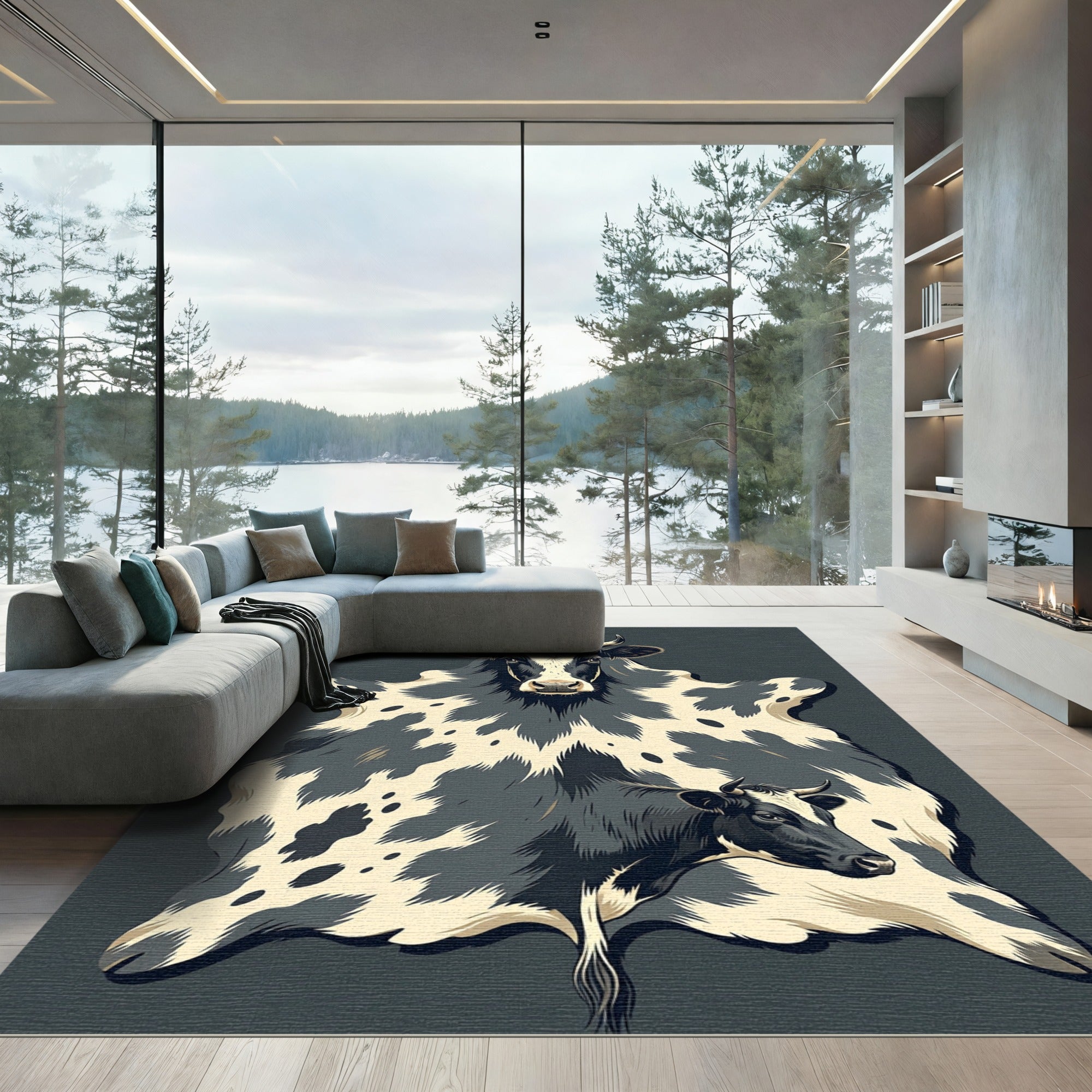 Monochrome Spotted Bovine Hide Art Rug
