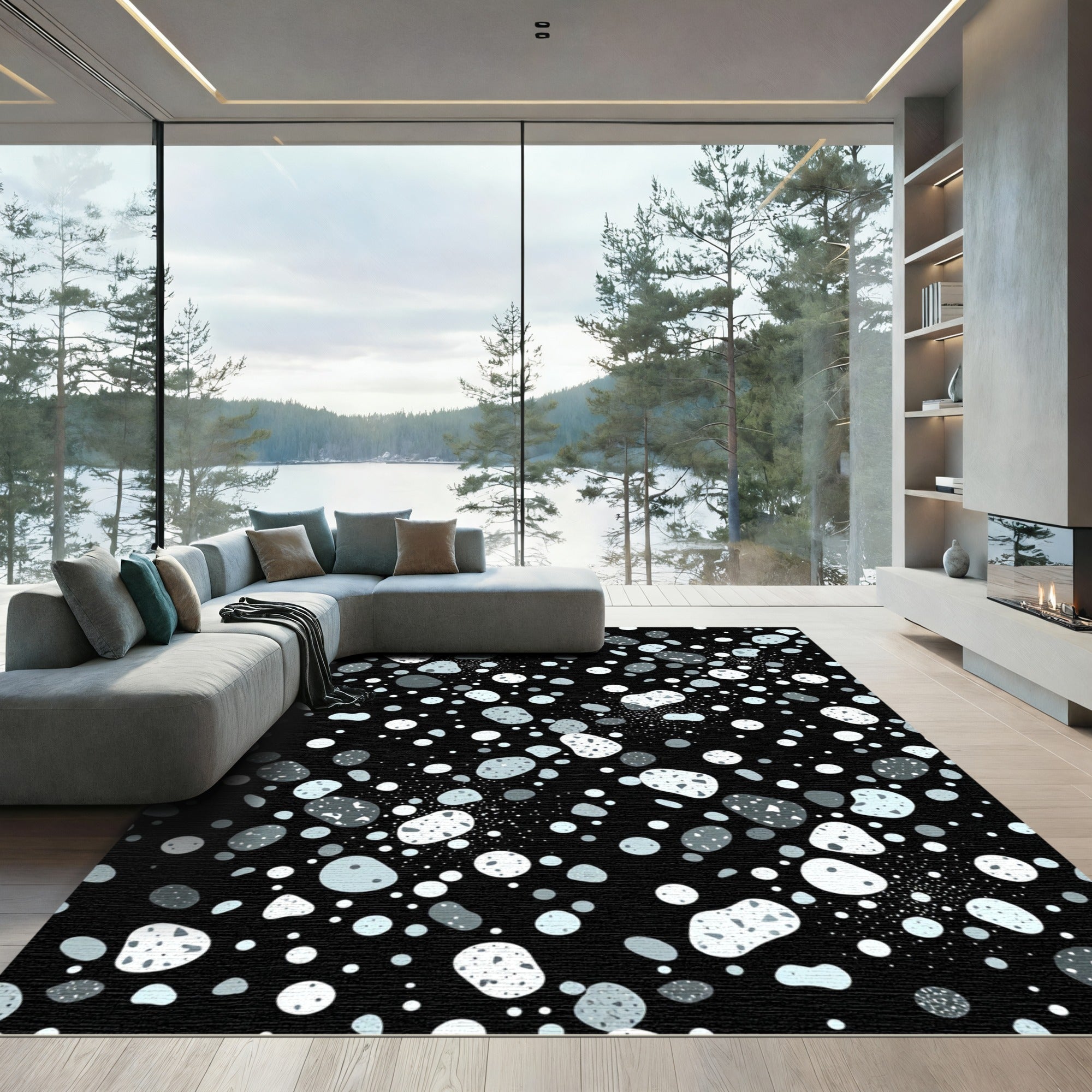 Monochrome Speckled Pebble Collage Rug