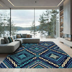 Dark Blue Geometric Chain Diamond Rug