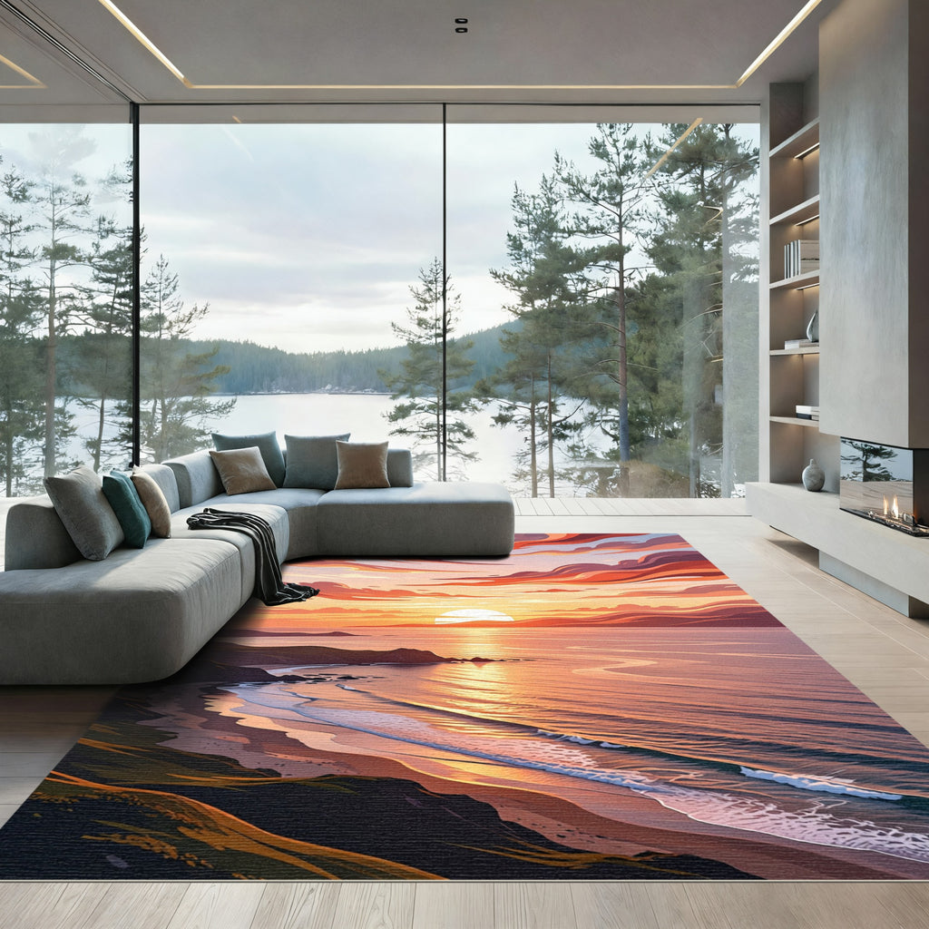 Sunset Beach Waves Coastal Landscape Rug
