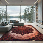 Ornate Crimson Floral Medallion Wall Art Rug