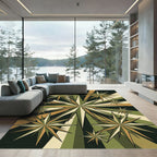 Mid-Century Olive Gold Geometric Starburst Rug