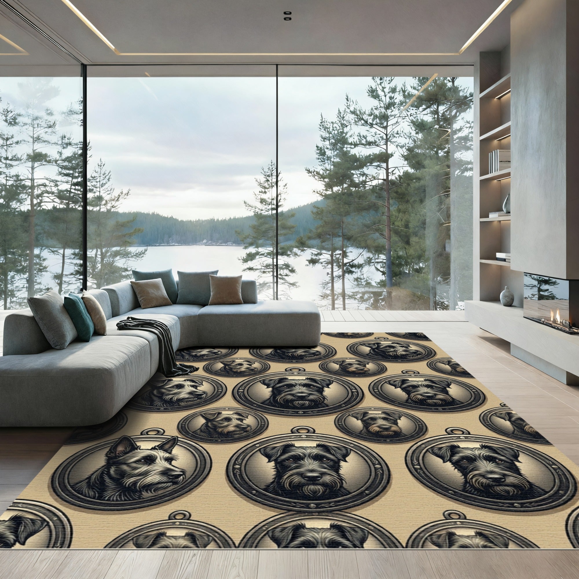Vintage Noir Terrier Cameo Portrait Wallpaper Rug