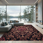 Rich Crimson Rose Damask Floral Rug