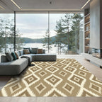 Neutral Earthy Tone Ikat Diamond Rug