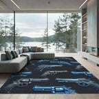 Metallic Blue Revolver Pistol Illustration Rug