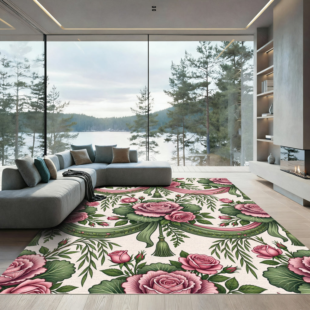Romantic Blush Rose Floral Swag Rug