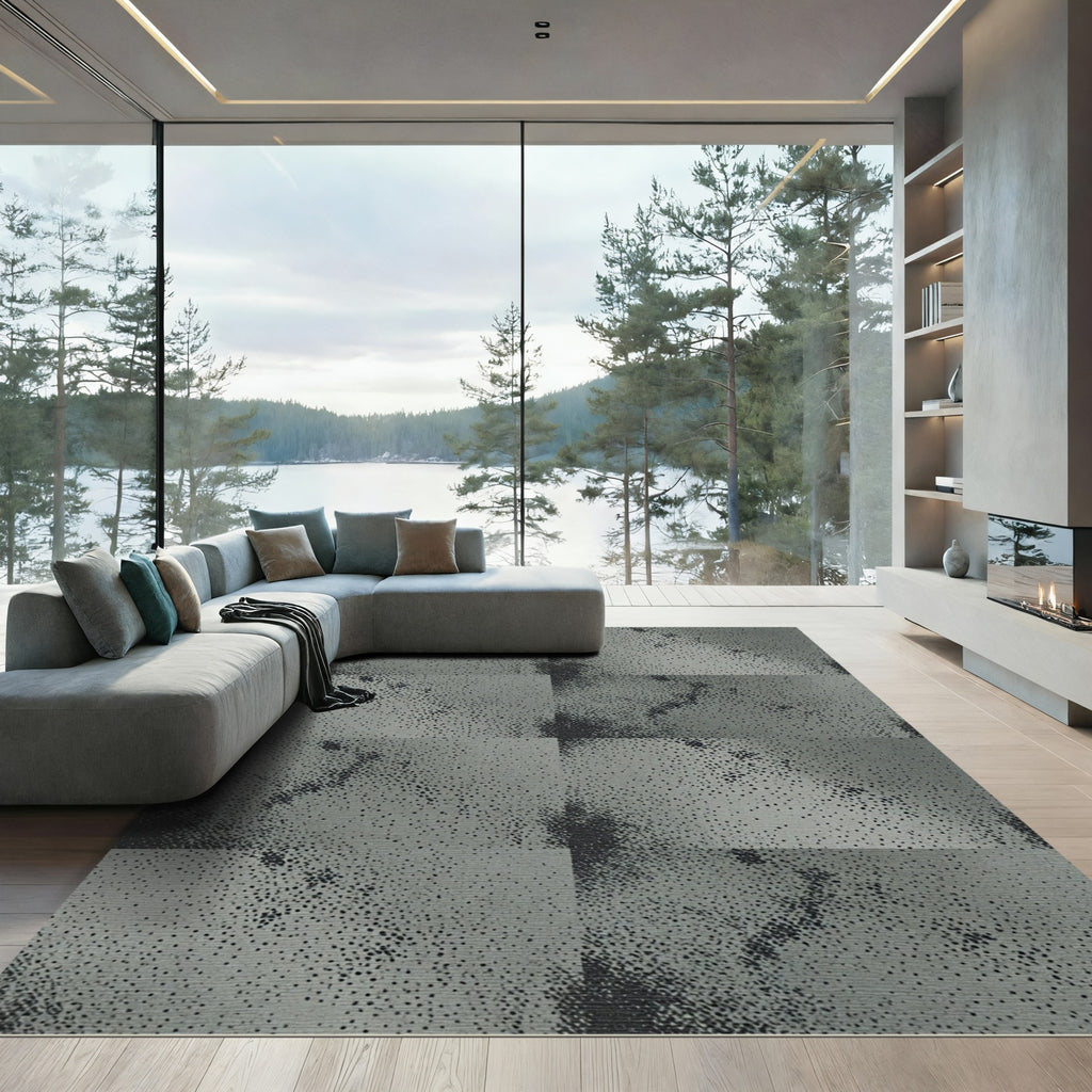 Industrial Charcoal Speckled Distressed Slate Texture Rug