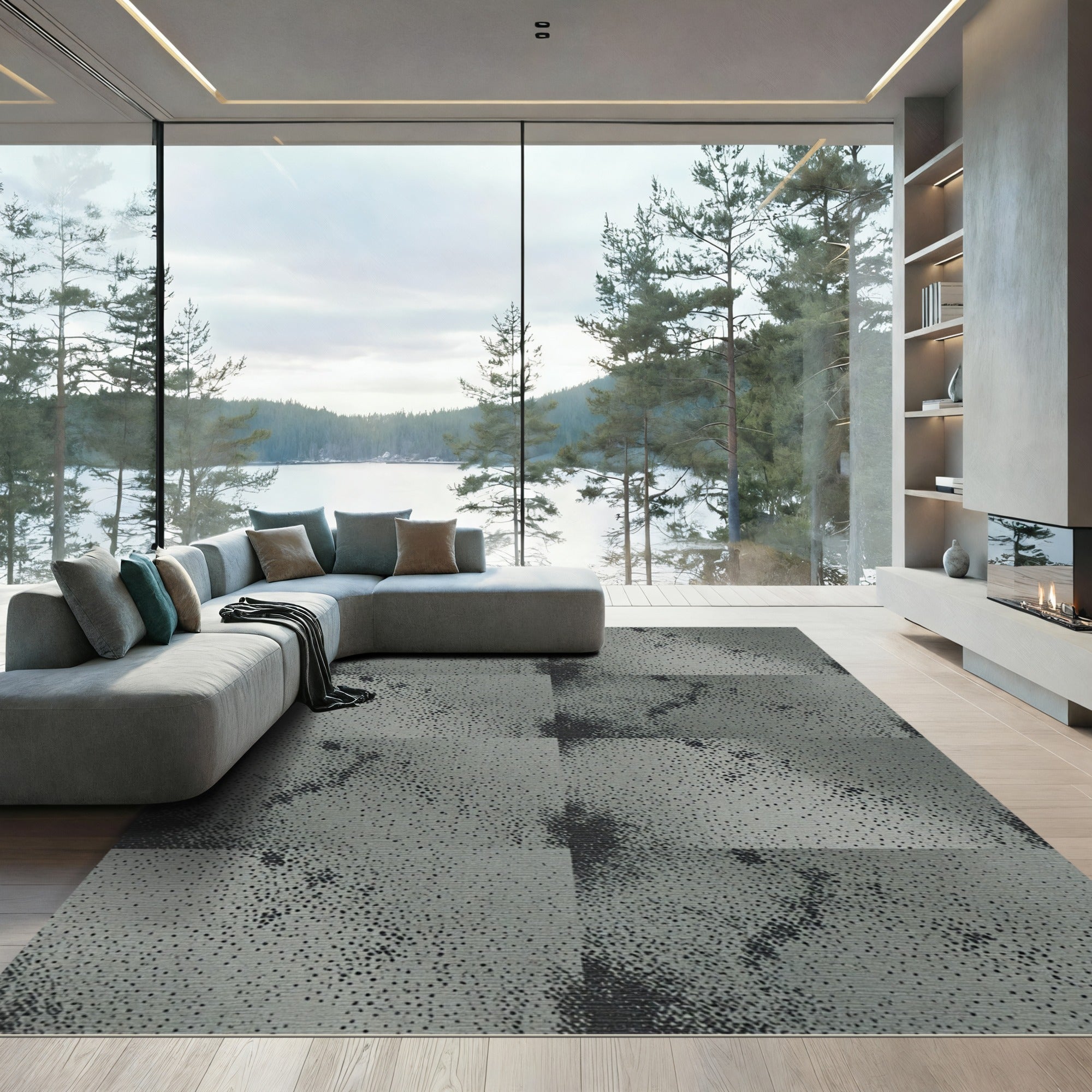 Industrial Charcoal Speckled Distressed Slate Texture Rug