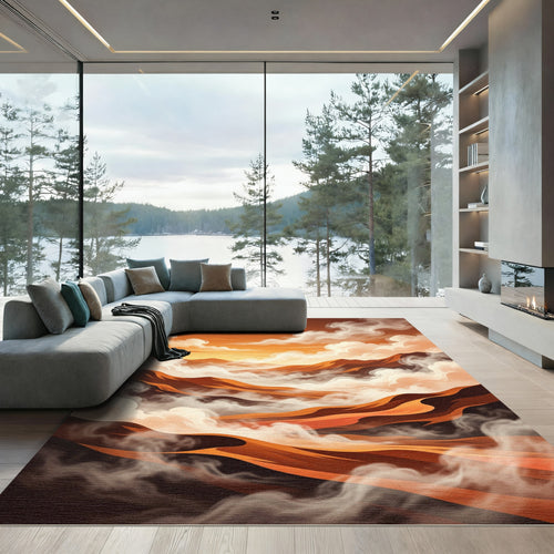 Abstract Burnt Orange Cloud Landscape Rug