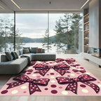 Polka Dot Maroon Bows on Pink Rug