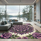 Elegant Purple Rose Mandala Floral Accent Rug
