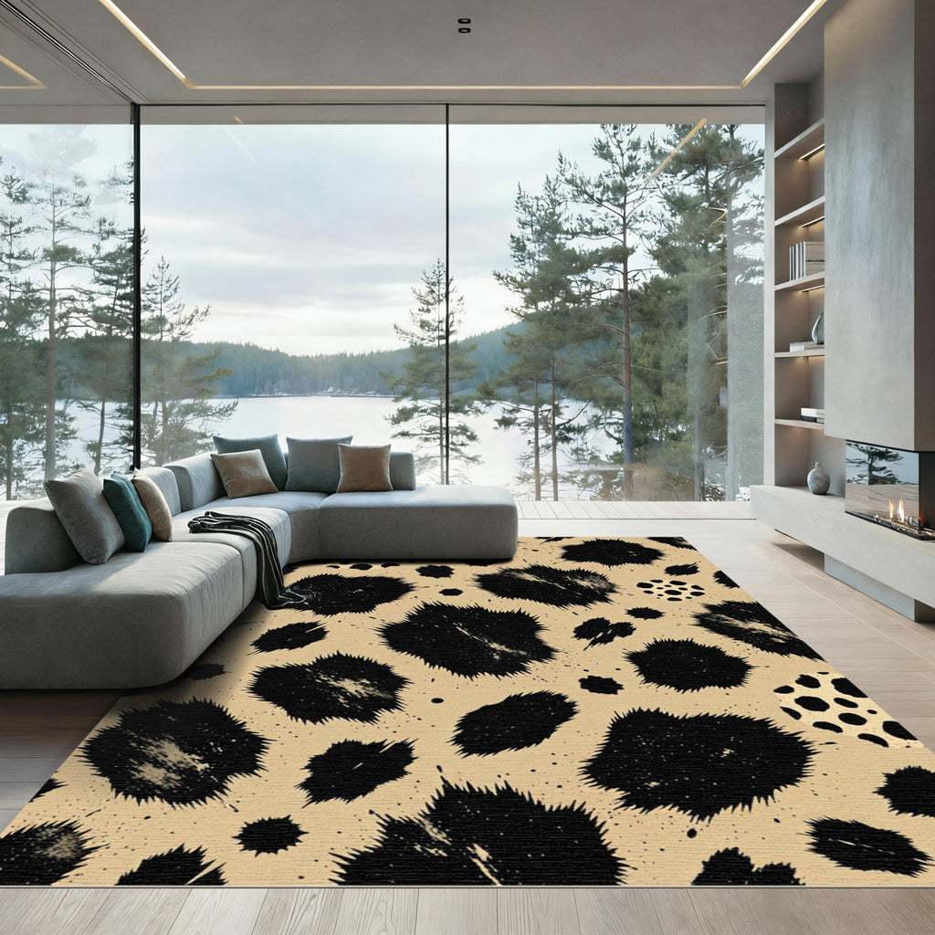 Abstract Black Splatter Animal Print Rug
