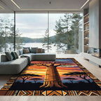 Sunset Baobab Tree African Geometric Border Rug