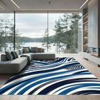 Dynamic Blue Zebra Stripe Swirl Rug