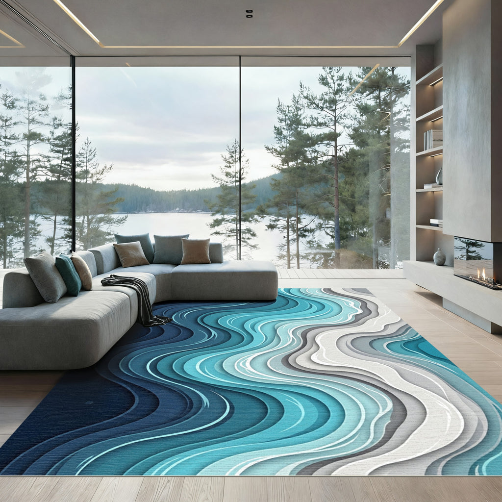 Abstract Ocean Gradient Layered Waves Rug