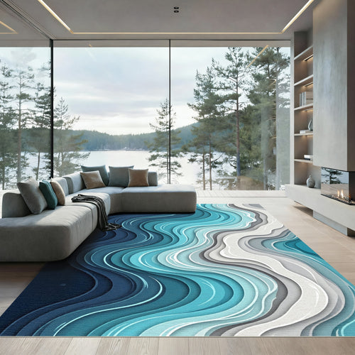 Abstract Ocean Gradient Layered Waves Rug