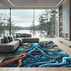Intricate Blue Octopus amidst Oceanic Currents Rug