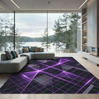 Neon Purple Grid Abstract Geometric Rug