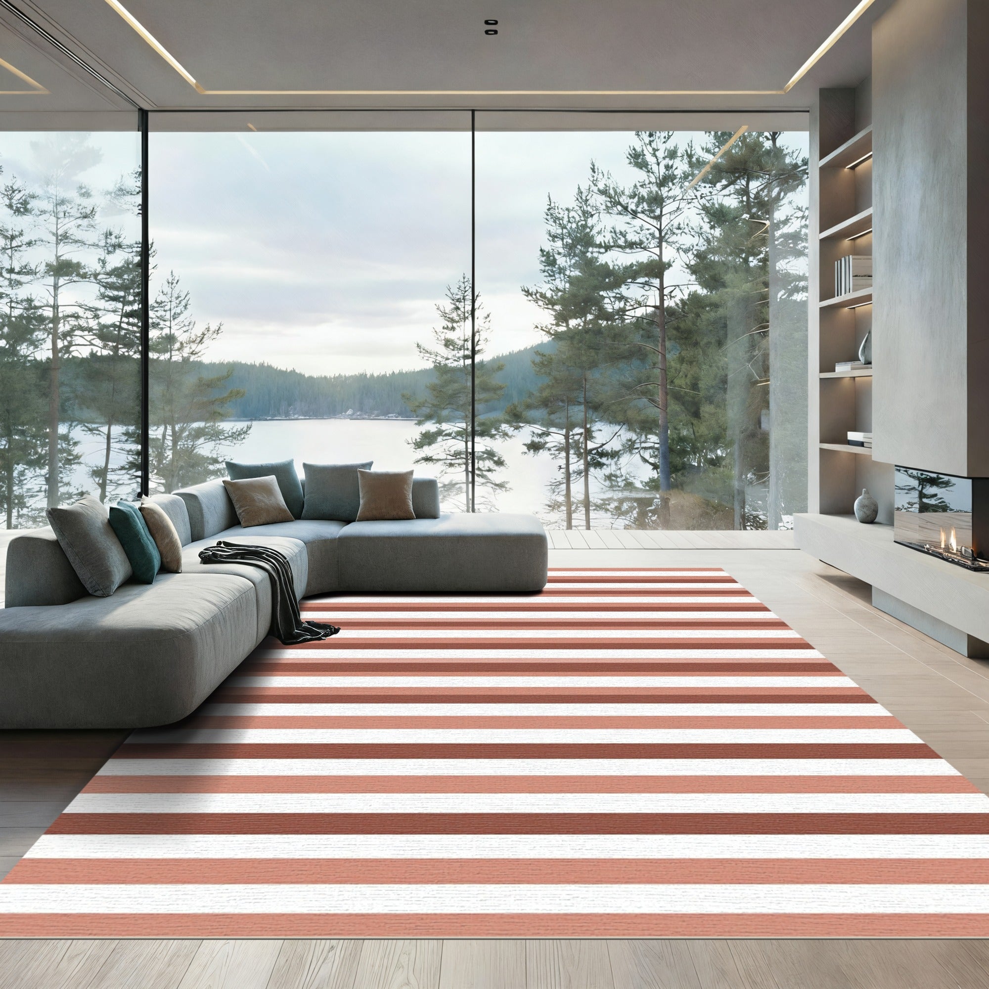 Terracotta Cream Striped Horizon Rug