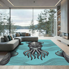Art Deco Gray Squid Ocean Waves Rug