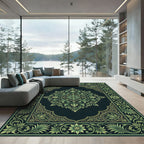 Emerald Green Ornate Botanical Medallion Rug
