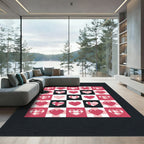 Checkered Pink Heart Grid Rug
