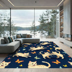 Playful Kittens Butterflies Blue Background Rug