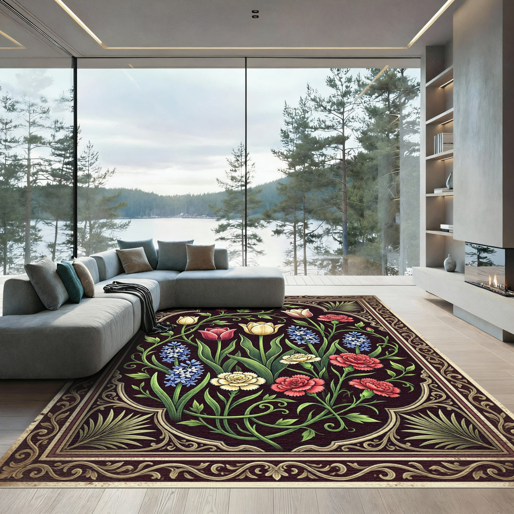 Dark Floral Botanical Garden Medallion Rug