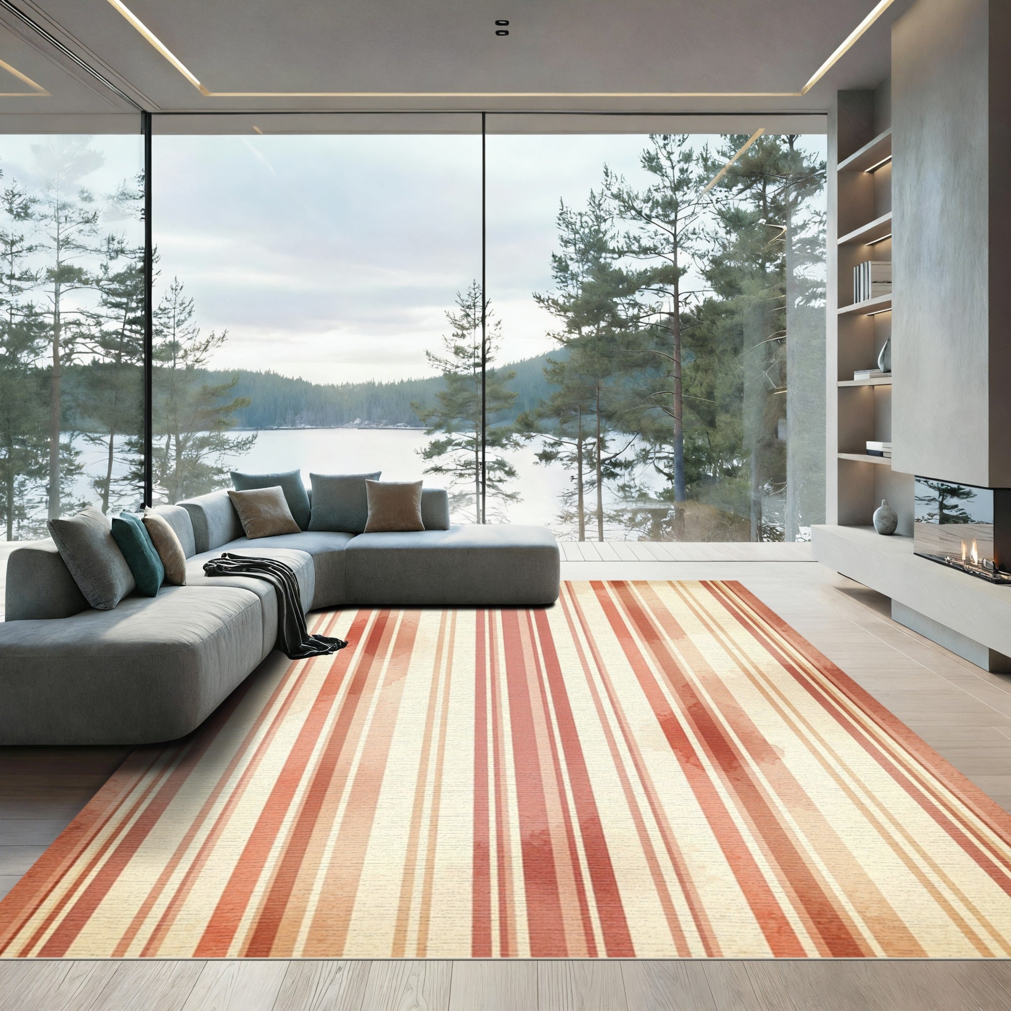Terracotta Vertical Stripe Watercolor Rug