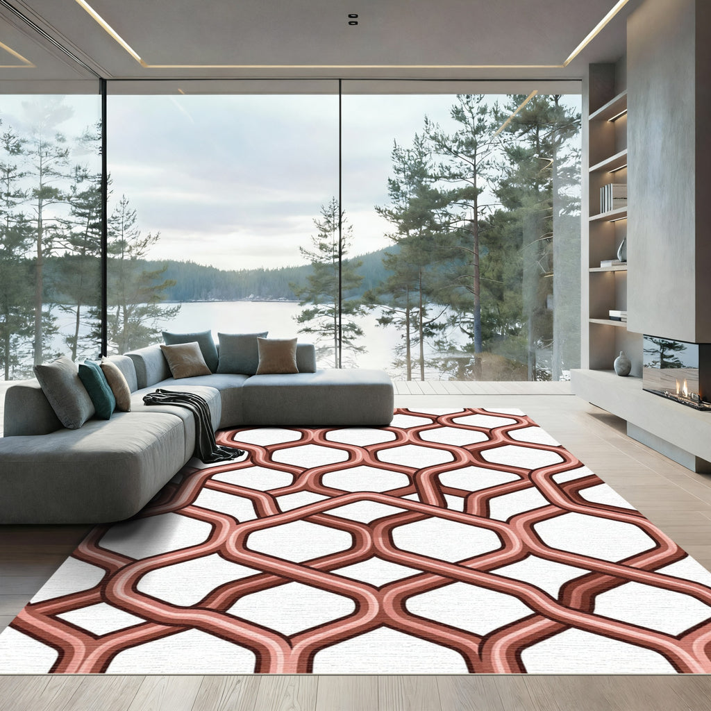 Copper Geometric Honeycomb Interlocking Grid Rug