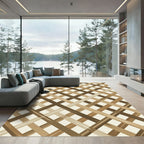 Earthy Brown Diagonal Lattice Plaid Rug