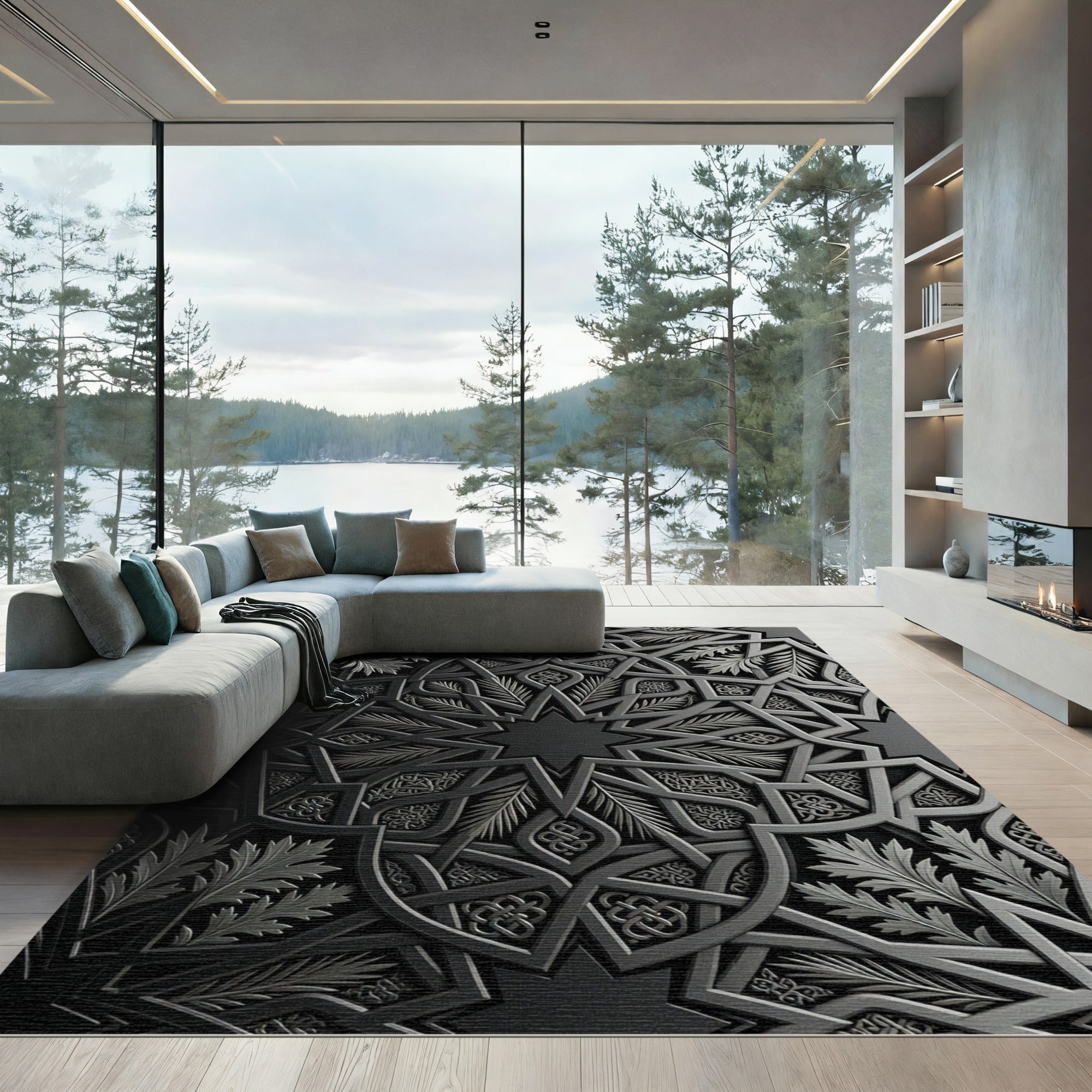 Charcoal Geometric Arabesque Interlace Rug
