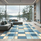 Blue Geometric Grid Plaid Check Rug