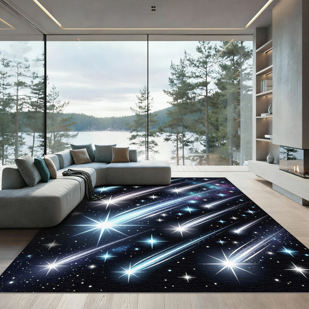 Colorful Streaking Starry Galaxy Rug