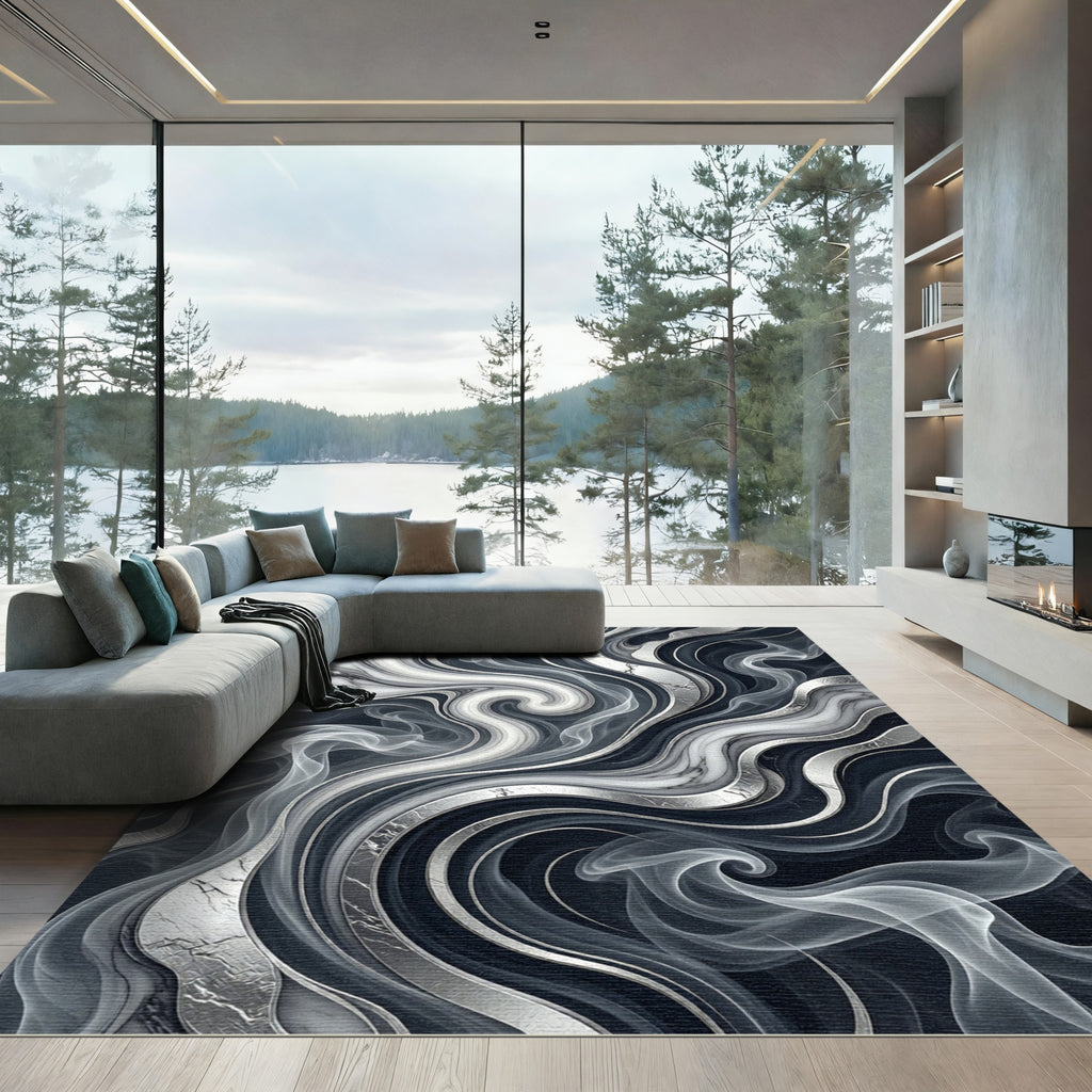 Monochromatic Swirl Marble Smoke Rug