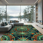 Aztec Emerald and Orange Compass Medallion Rug