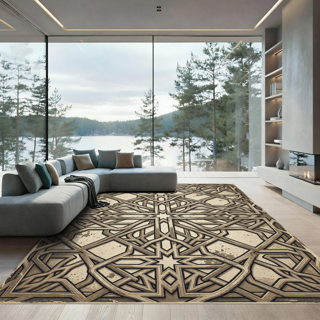 Antique Bronze Intricate Geometric Lattice Rug