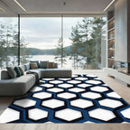 Modern Navy Geometric Interlocking Hexagon Rug
