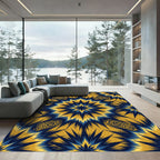 Blue Gold Geometric Starburst Rug