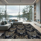 Bold Leopard Faces Dark Background Rug