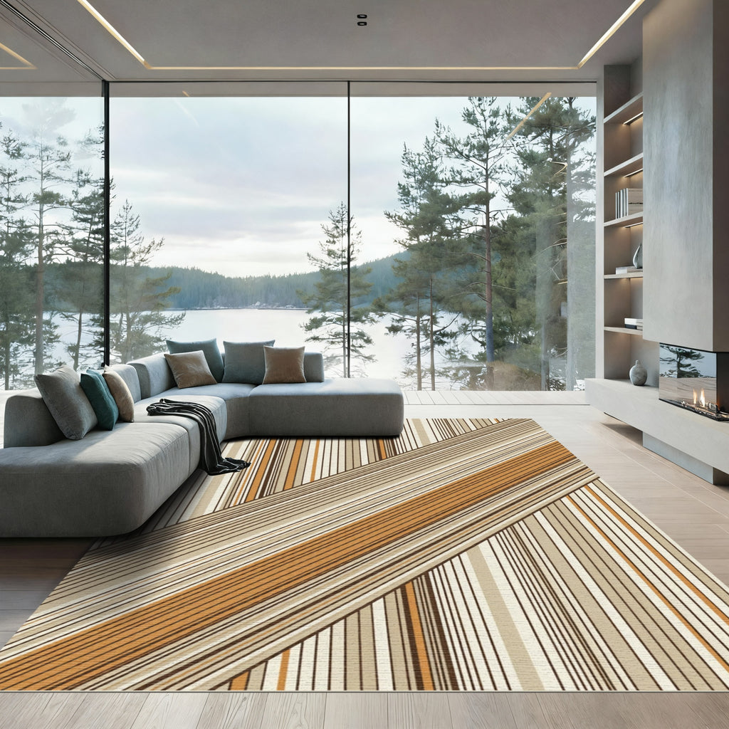 Modern Earthy Tone Diagonal Striped Rug