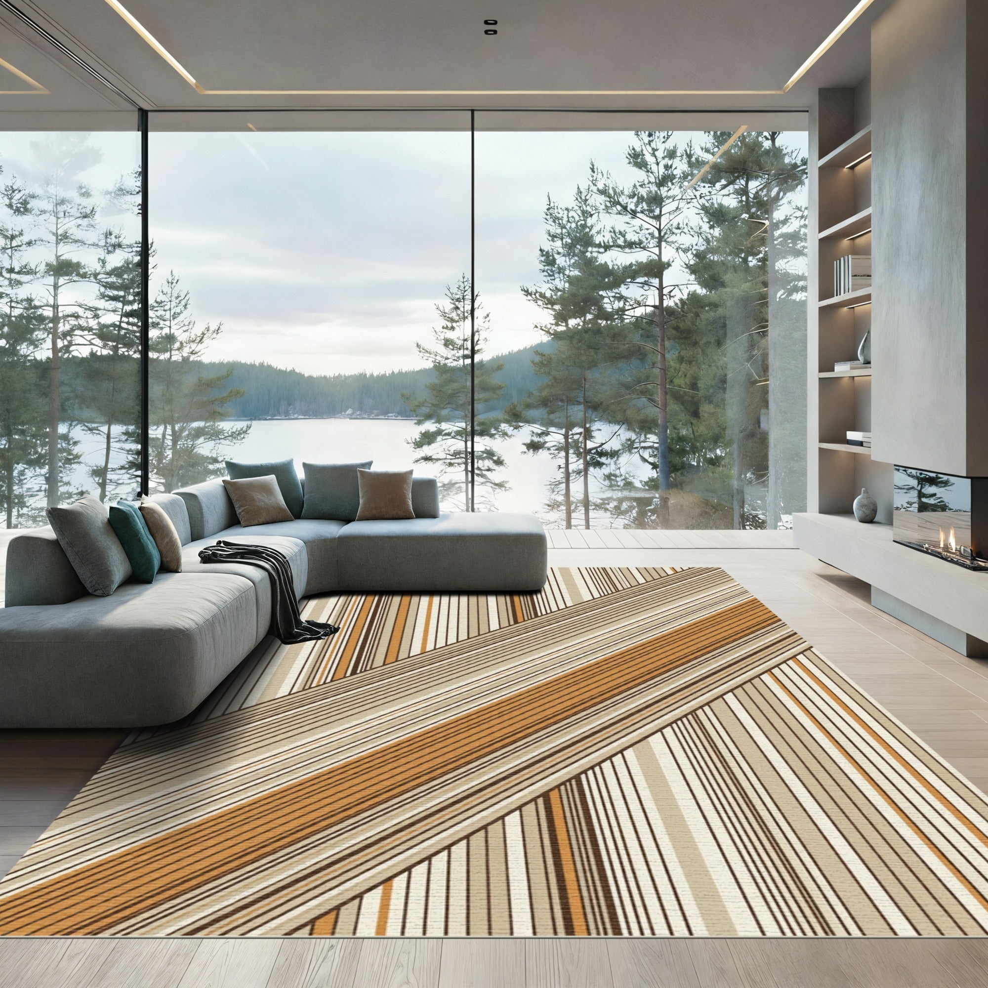 Modern Earthy Tone Diagonal Striped Rug