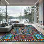Vibrant Blue Orange Celestial Fountain Tile Rug