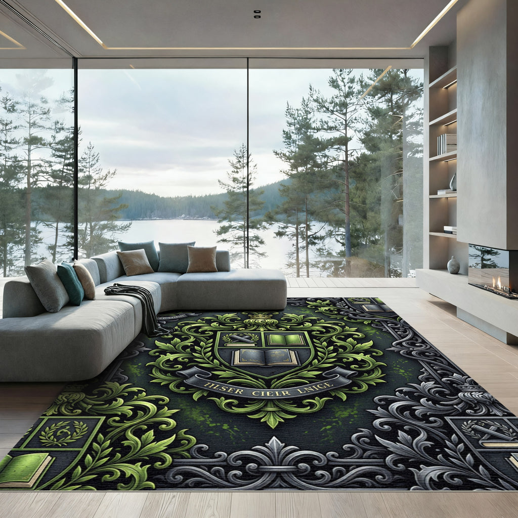 Emerald Academic Heraldic Scholastic Emblem Rug